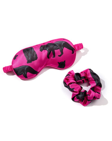 Satin Hot Pink Jaguar Eye Mask & Scrunchie Set Gift Set